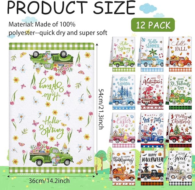 12 Pcs Seasonal Kitchen Towels Set