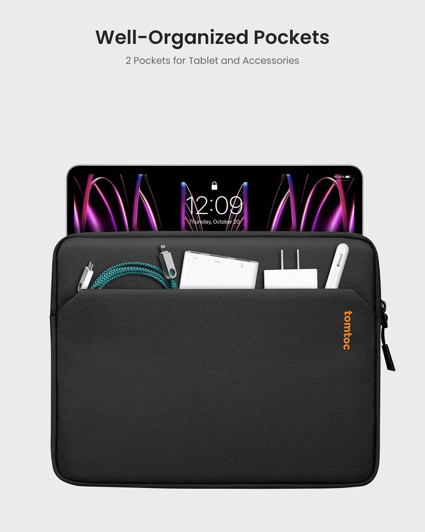 tomtoc Tablet Sleeve Bag for 13 Inch iPad Pro M4 & iPad Air M3 2025 M2 2024, 12.9-in iPad Pro M2&M1 6th/5th, with Magic/Smart Keyboard Folio, for 12,4 Inch Galaxy Tab S9+/S8+, Surface Pro 10/9, Black