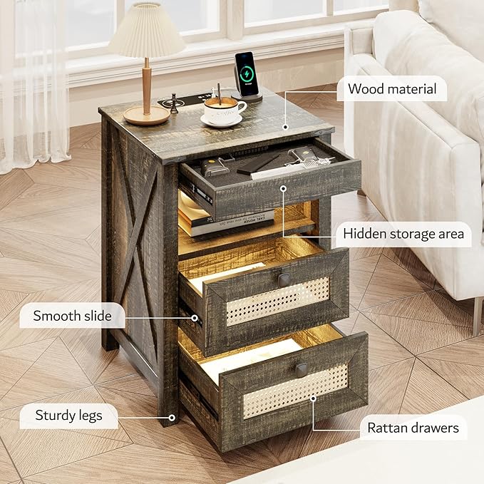 FREDEES Rustic Night Stand Set 2