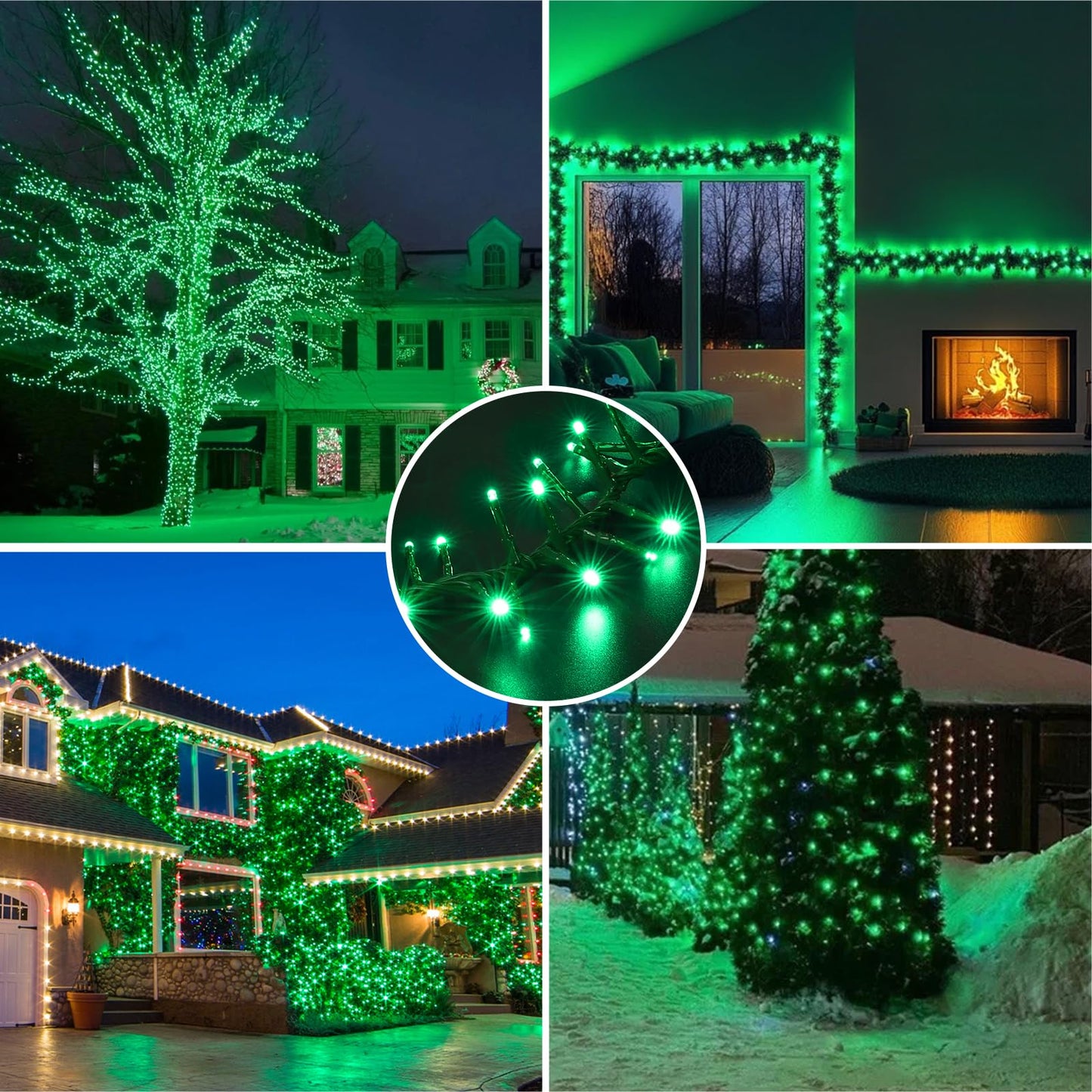 LAMPHOME Green String Lights, 46ft 500 LED Plug-in Green Fairy Lights, 11 Modes Twinkle Christmas Lights, Waterproof Lights LED String for Indoor Outdoor Grinch Tree St Patricks Day Decor