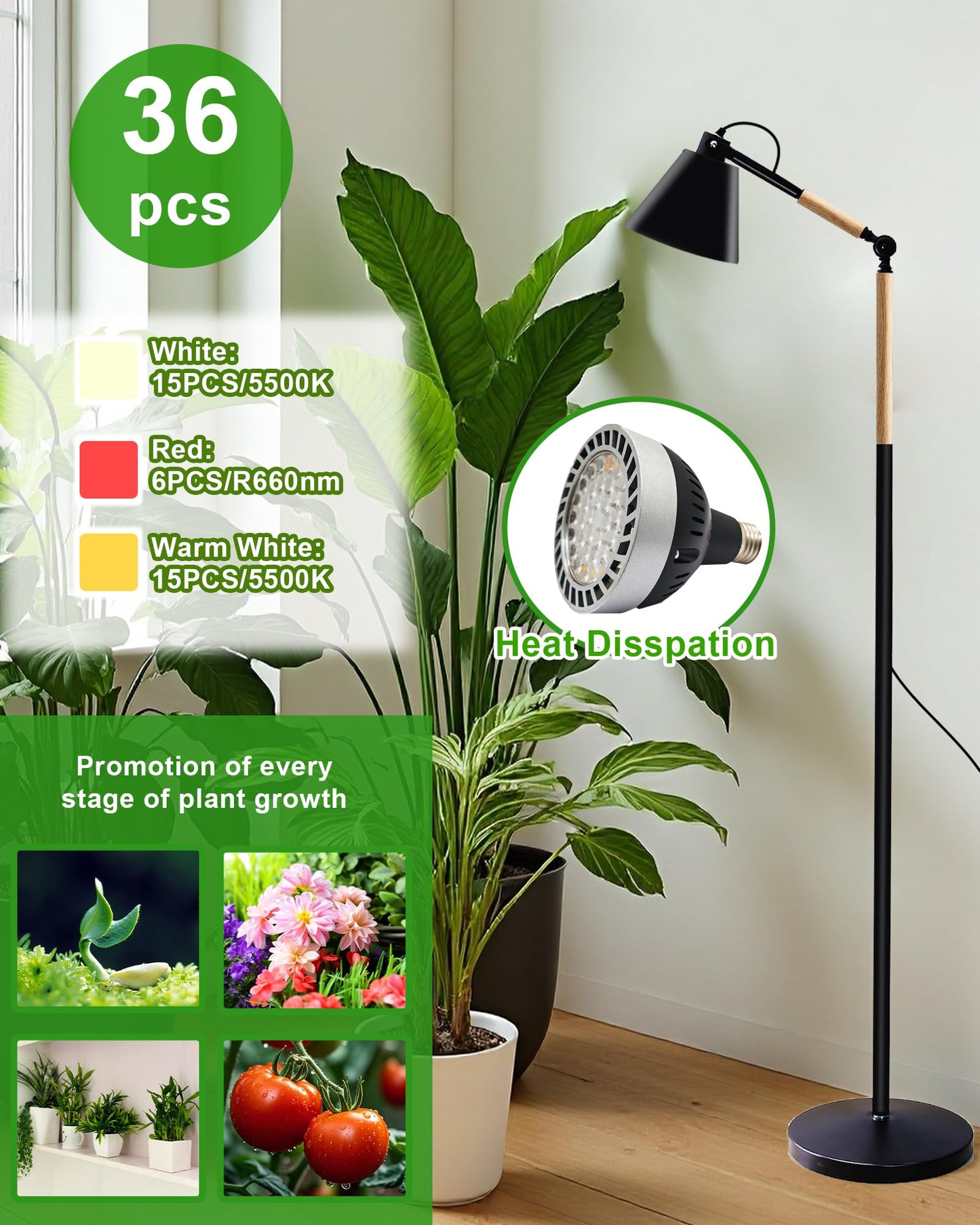 Arikashin Standing Plant Grow Light, LED Growing Light Full Spectrum for Indoor Plants，4/8/12H Timer, Flow Grow Light for Tall Large Indoor Plants