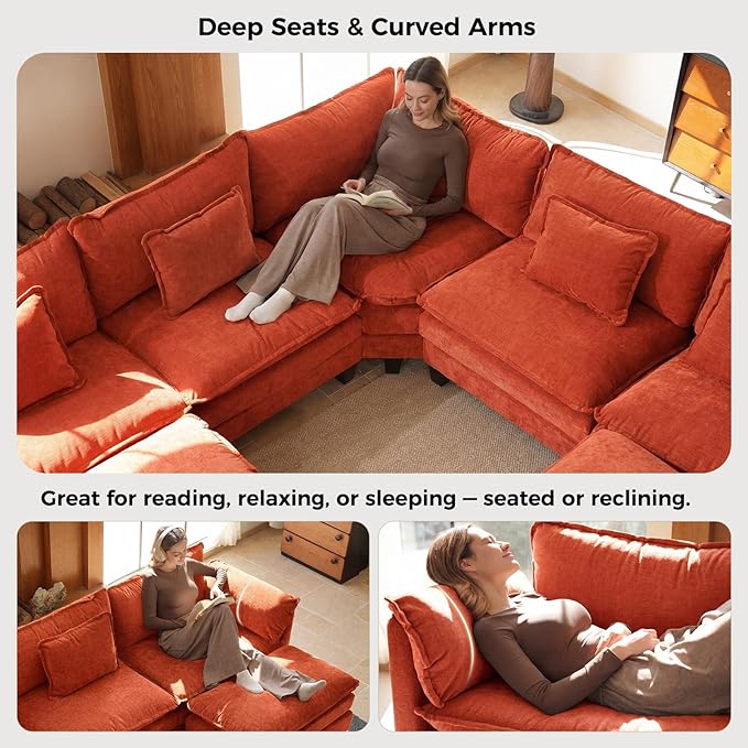 ELUCHANG 114" Oversized V-Shaped Cloud Couch Modular Sectional Sofa