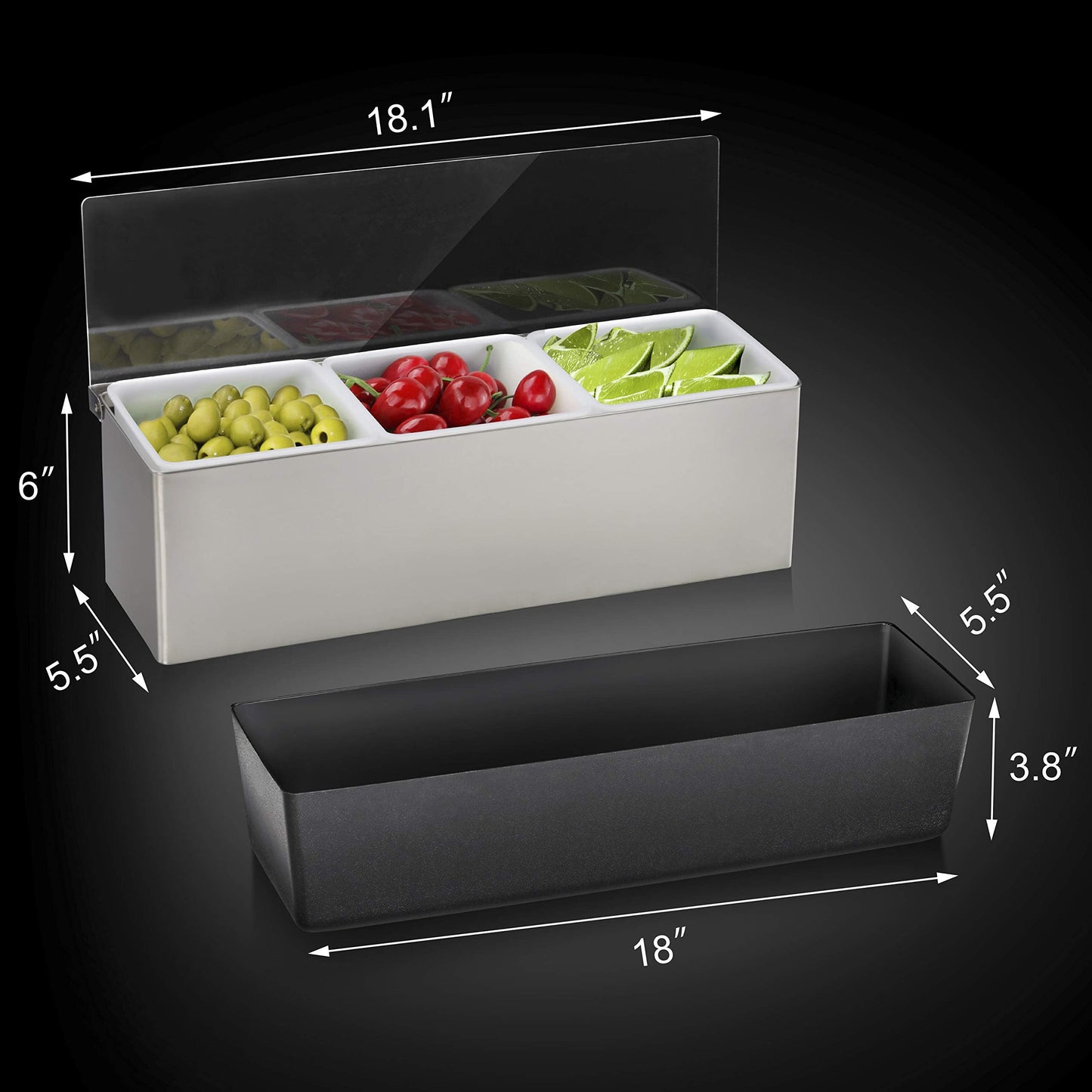 New Star Foodservice Multi-Compartment Restaurant-Grade Condiment Dispensers with 3 Compartments, Silver, Stainless Steel
