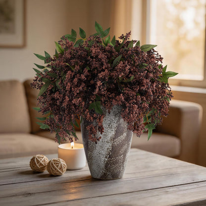 Miaikoe 3 Pcs Artificial Berry Stem 36" Realistic Flowers Picks Branches Faux Stem Spray DIY for Holiday Seasonal Farmhouse Mantel DIY Home Decorations (Dark Brown)