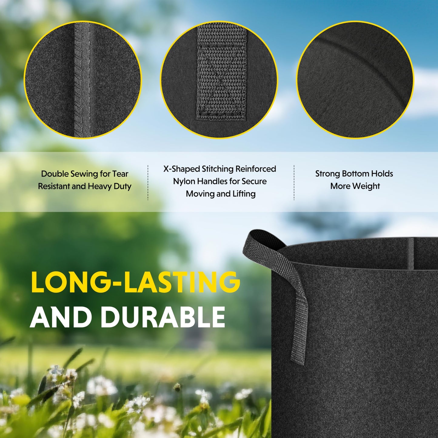 iPower 12-Pack 10 Gallon Grow Bags Heavy Duty Thickened Aeration Nonwoven Fabric Pots with Nylon Handles and 12 Labels for Planting Vegetables, Fruits, Flowers, Black