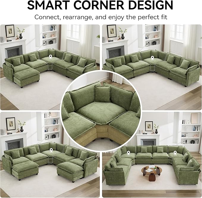 147'' Oversized U Shaped Cloud Sectional Sofa, Chenille Deep Seat Couches