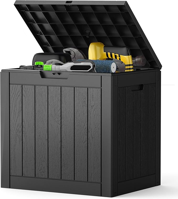NEWBULIG 31 Gallon Deck Box, Weatherproof Resin Lockable Outdoor Storage for Secure Package Deliveries and Indoor Storage in Garden or Patio, Backyard