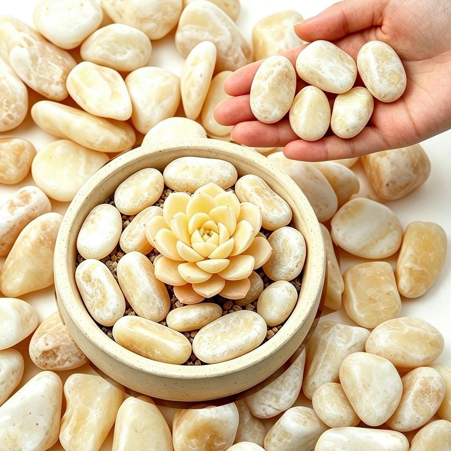 MENGDEWEI 12 lbs Beige Natural Stone Gravel, 1-2 inch Polished Pebbles for Plants, Vases, Aquariums, DIY Crafting, Home Decor, and Garden Landscaping Stones