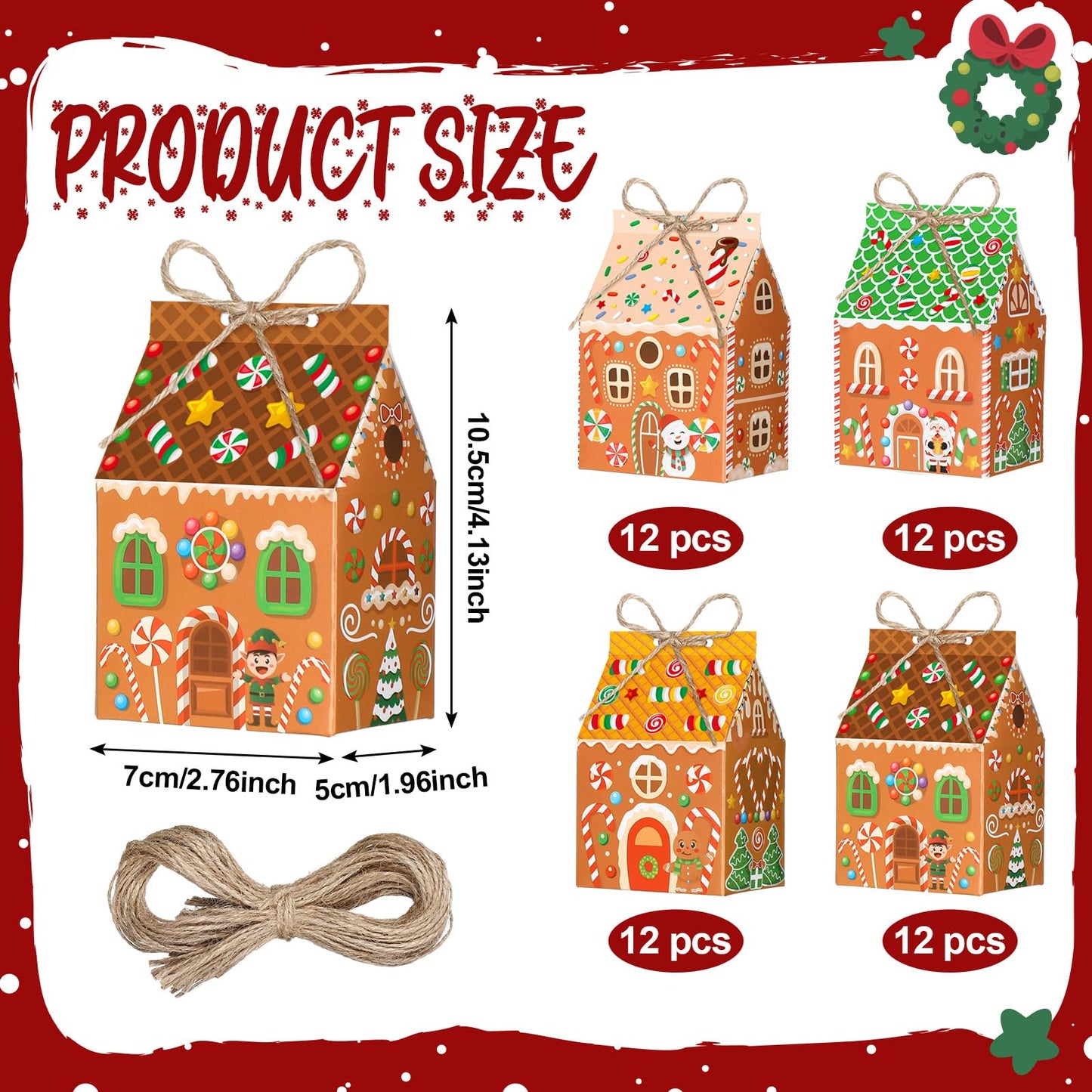 Zhanmai 48 Pcs Christmas Treat Boxes Candy Gingerbread House Mini Christmas Party Favor Box Small Paperboard Gift Container for Xmas Holiday Party Treat Cookie Goodie Snack Gift Packaging
