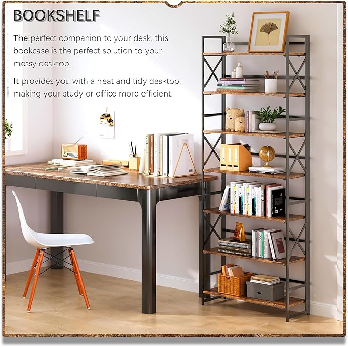 4NM 7 Tiers No Assembly Book Shelves, 72.4" H Folding Bookshelf Bookcase Open
