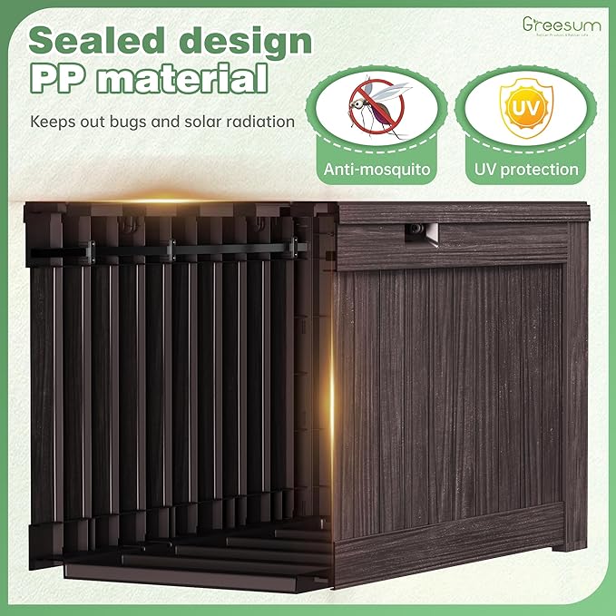 Greesum Outdoor Storage Box 120 Gallon Storage Bin with Lid for Patio Furniture, Garden Tools, Pool Supplies, Lockable, Waterproof and UV Resistant, Dark Brown