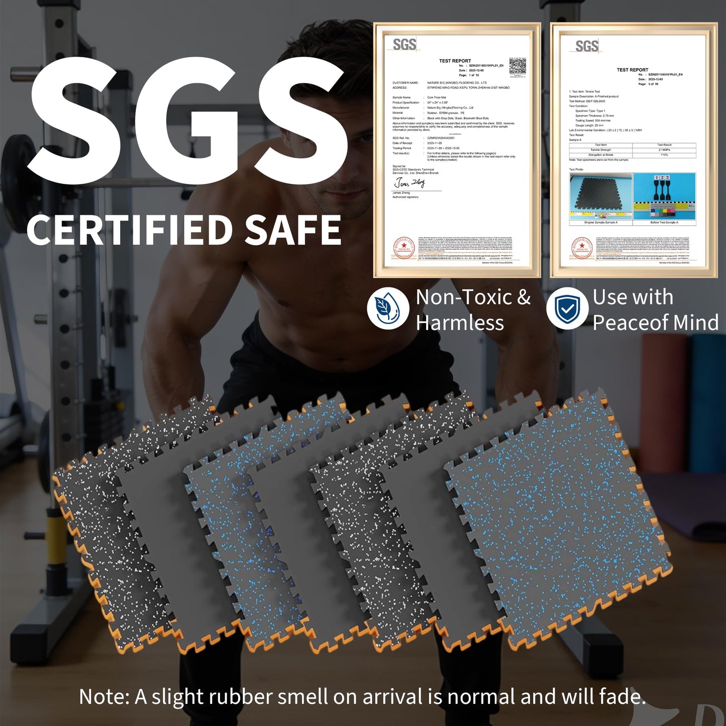 Garvee Exercise Equipment Mats 0.56" Thick 96 Sq ft Gym Flooring – 24 Tiles (24" x 24") Rubber Top with High Density EVA Foam, Interlocking Puzzle Workout Mats for Home Gym Exercise– Black/Grey