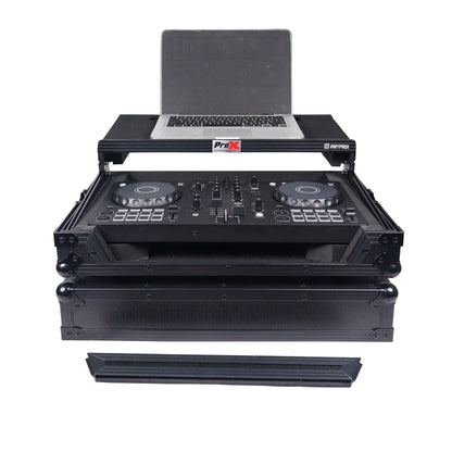 ProX X-DDJFLX4LTBL ATA DJ Controller Flight Case with Laptop Shelf, Fits DDJ-FLX4 DDJ-SB3 DDJ-400, Black Honeycomb Finish, Heavy Duty Road Case with Cable Space