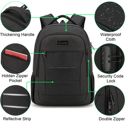 Tzowla Travel Laptop Backpack,Durable Water Resistant Anti-Theft 42L Extra Large 15.6 Inch with USB Charging Port and Lock Fit Computer Business Bookbag for Women Men College School Gift-Black
