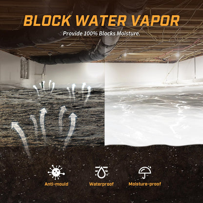 Crawl Space Vapor Barrier, 20 Mil Vapor Barrier, 10'x100', White Plastic Sheeting - Thick Plastic Sheeting, Heavy Duty Polyethylene Film, Drop Cloth Vapor Barrier Covering for Crawl Space, Basement