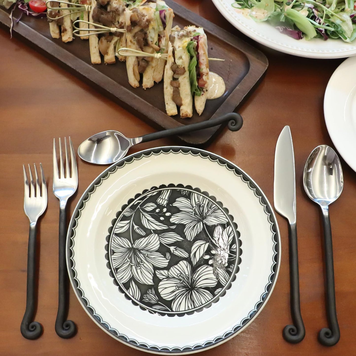 Kelenfer 40-Piece 18/10 Stainless Steel Silverware Set, Knife Fork Spoon Flatware Set with Musical Note, Antiqued Black Handle Cutlery Service for 8, Dishwasher Safe, Daily Use & Dinner Party