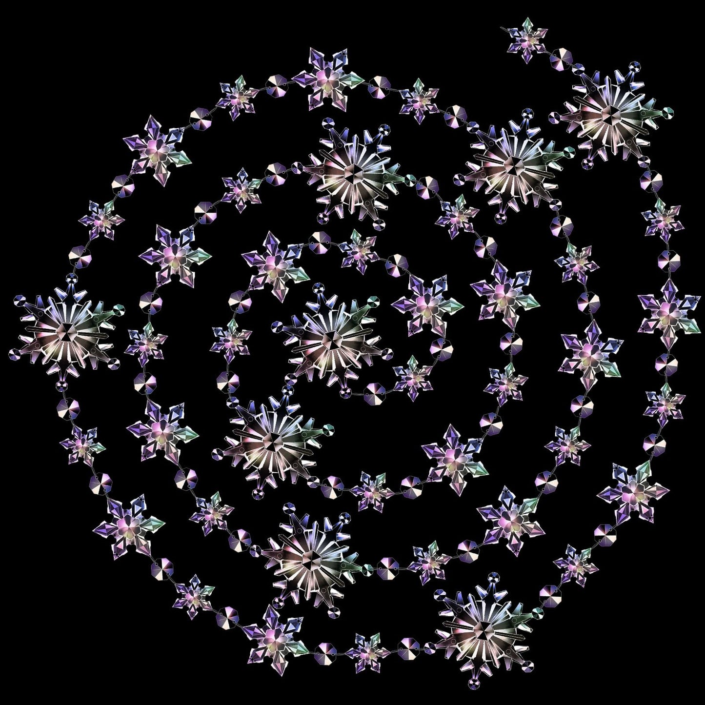 Gerrii 19.6 Feet Christmas Snowflake Tree Garland Acrylic Snow Flake Garland Iridescent Christmas Ornaments 2 Pcs Hanging Crystal Wreath for Xmas Tree Mantel Curtains, 9.8 Ft/Each