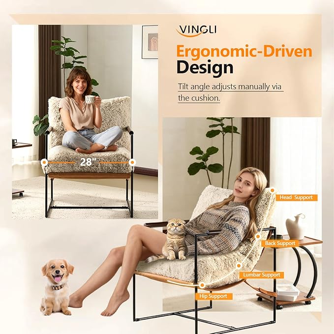 VINGLI 28" Wide Plush Upholstery Sling Modern Accent Chairs Set of 2, Cute
