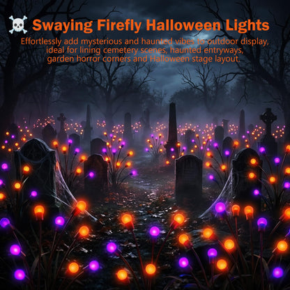 Sukesou Halloween Firefly Solar Lights, 2 Pack 6 LED Orange Purple Swaying Pathway Lights, IP65 Waterproof Auto Dusk to Dawn Outdoor Landscape Lights for Yard Patio Lawn Party Decor