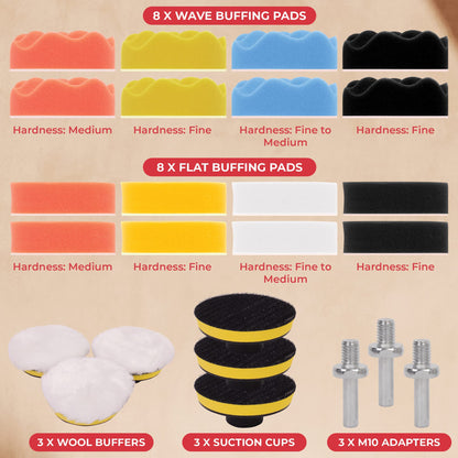 GADLANE Car Polishing Pads for Drill - 25 PCS Buffing Attachment for M10 Drills, Cordless Screwdrivers and Polishing Machines - Assorted Levels of Softness (Drill Not Included)