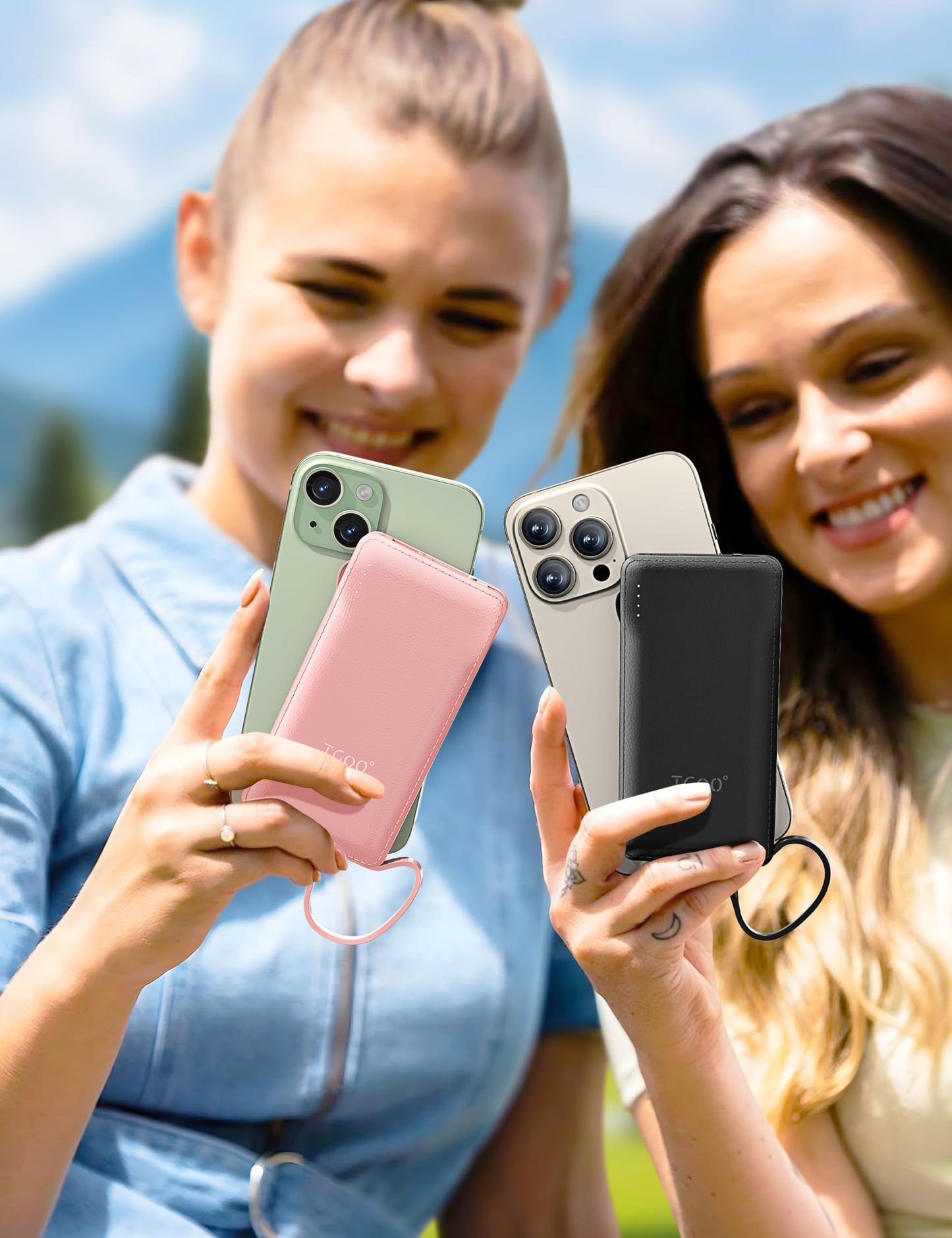 TG90° Portable Charger 10000mah Cell Phone Battery Backup, Ultra Slim Power Bank with Built in Lightning and USB-C Cable, Portable Phone Charger Battery Packs Compatible with iPhone Android Phones