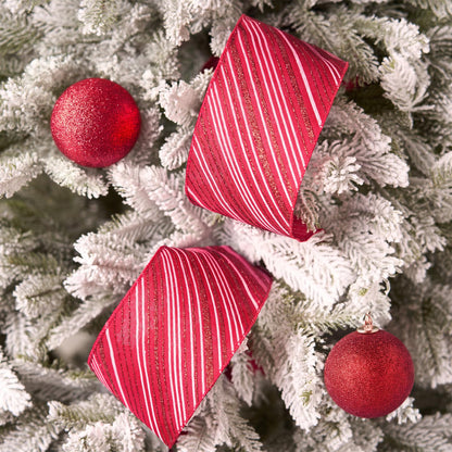 PAPER FAIR 4 Inch Candy Cane Christmas Wired Ribbon for Wreath Crafts, 4'' x 10 Yds (30 Feet), Red Glitter Stripe Burlap Extra Wide Xmas Wired Ribbon for Bow Ornaments, Tree Skirt, Topper Bow