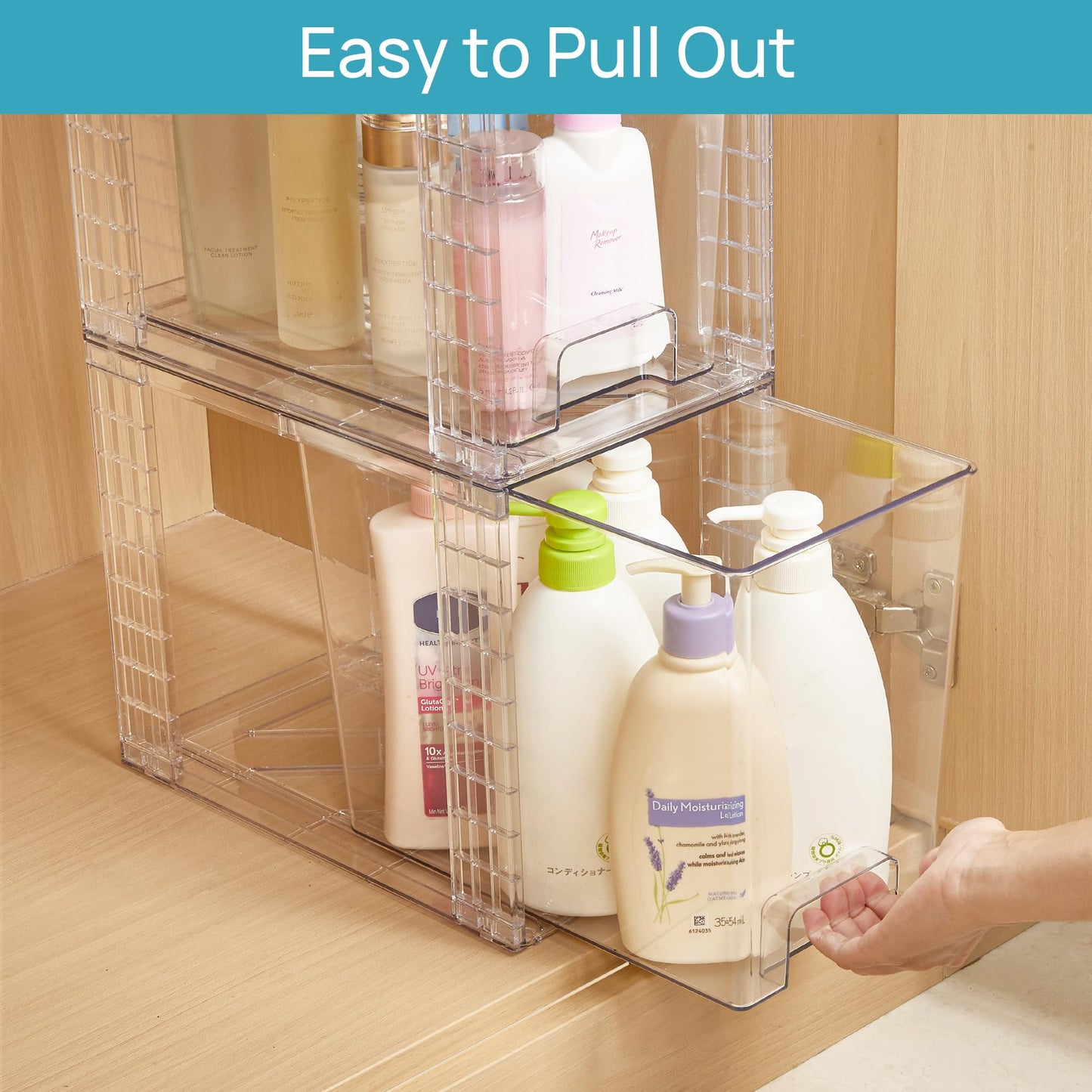 Vtopmart 4Pack Large Stackable Kitchen Pantry Storage Drawers, Clear Organizer Bins with Handles, Acrylic Drawer Organizers for Kitchen Pantry, Bathroom Undersink, Cabinet Organization and Storage