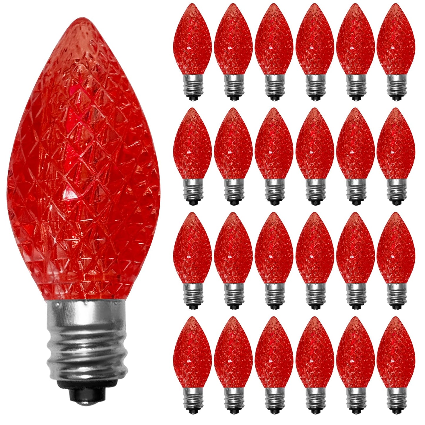 25 Pack C7 LED Replacement Light Bulbs, Shatterproof Christmas C7 LED Red Lights Bulbs for Outdoor String Lights Patio Party Window Candles Chandelier Decor, E12/C7 Candelabra Base, 2700K Warm White