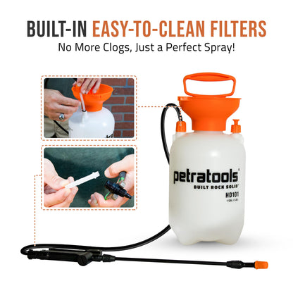 Petratools 1 Gallon Pump Sprayer – HD101 Garden Sprayer for Weeds, Lawn Care & Pesticides – 52” Long Hose, 2 Nozzles & Easy Carry Handle – Durable & Lightweight