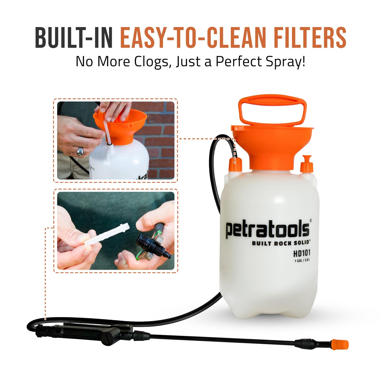 Petratools 1 Gallon Pump Sprayer – HD101 Garden Sprayer for Weeds, Lawn Care & Pesticides – 52” Long Hose, 2 Nozzles & Easy Carry Handle – Durable & Lightweight