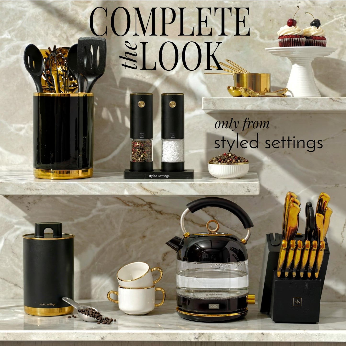 Electric Salt and Pepper Grinder Set Rechargeable – Black and Gold Salt and Pepper Shakers with USB-C Charging, Adjustable Grind, LED Light, One Touch Control, Stainless Steel Body