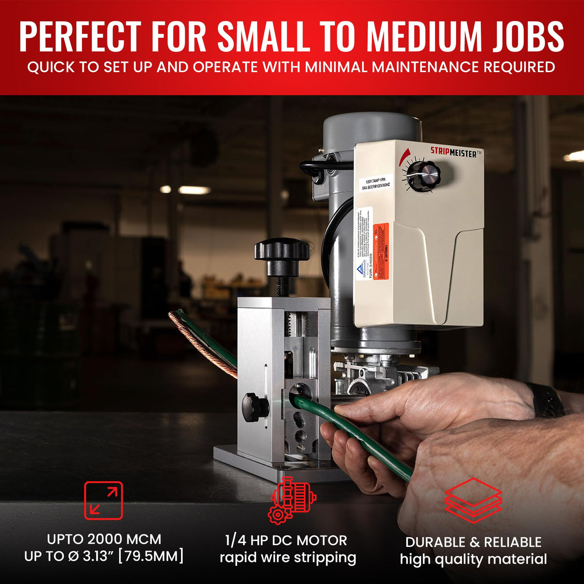 StripMeister E250 Electric Automatic Wire Stripping Machine – Wire Size Up To Ø3/4", Jam-Free, Motorized Wire Stripper with Variable Speed Control for Copper Wires