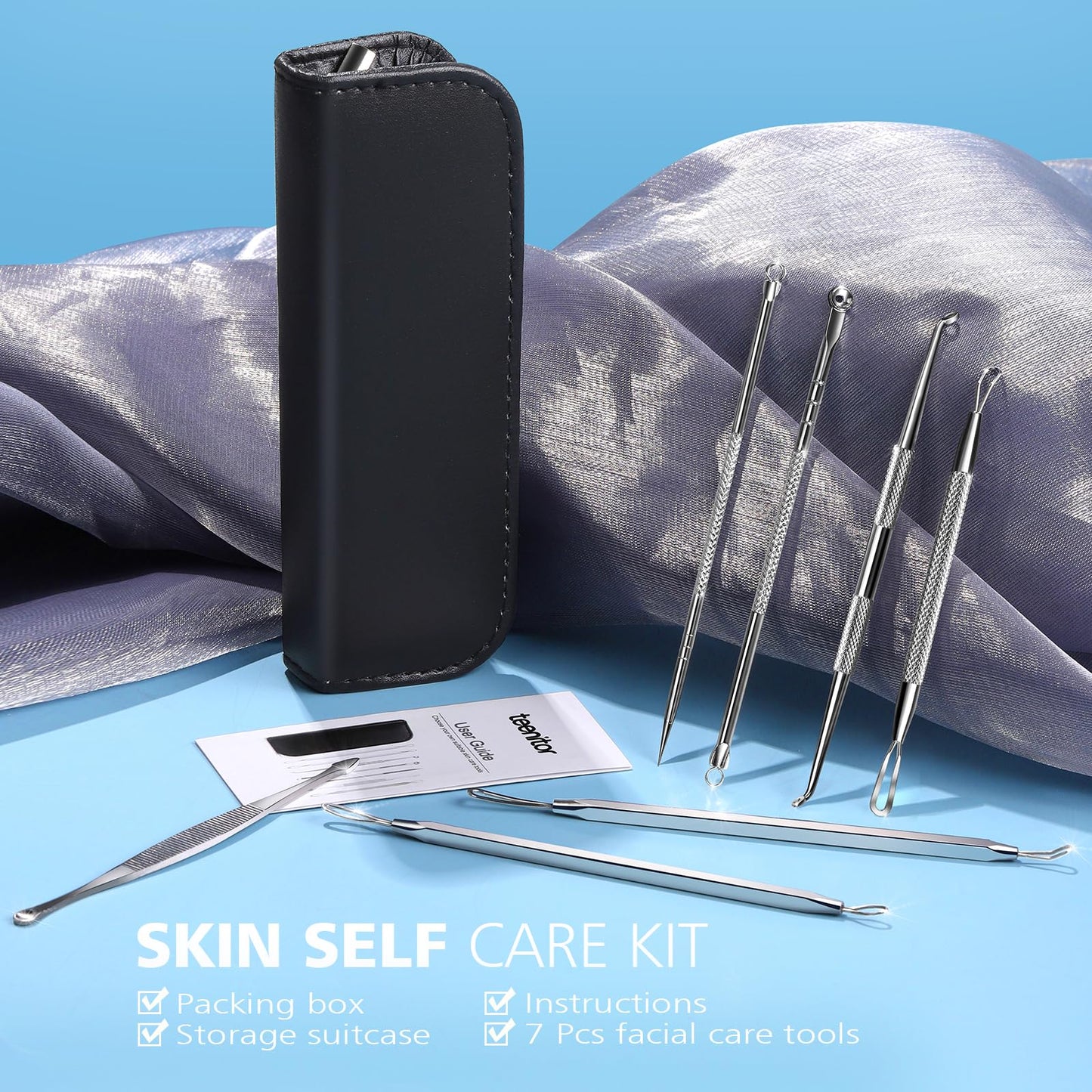Teenitor 7 in 1 Blackhead Remover Tools, Surgical Grade Pimple Popper Tool Kit, Blackhead Extractor, Pimple Extractor, Black Head Remover for Face Nose