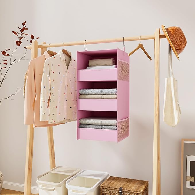 3-Shelf Hanging Closet Organizer and Storage, Foldable Hanging Closet Shelves