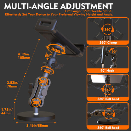VasSmtCPH Universal Magnetic Tablet Holder 360°Adjustable 7.7" Aluminum Heavy Duty Arm 3.5" Magnetic Base for Fridge Whiteboard Gym Warehouse Kitchen Fits 4-13" Tablets, Phones