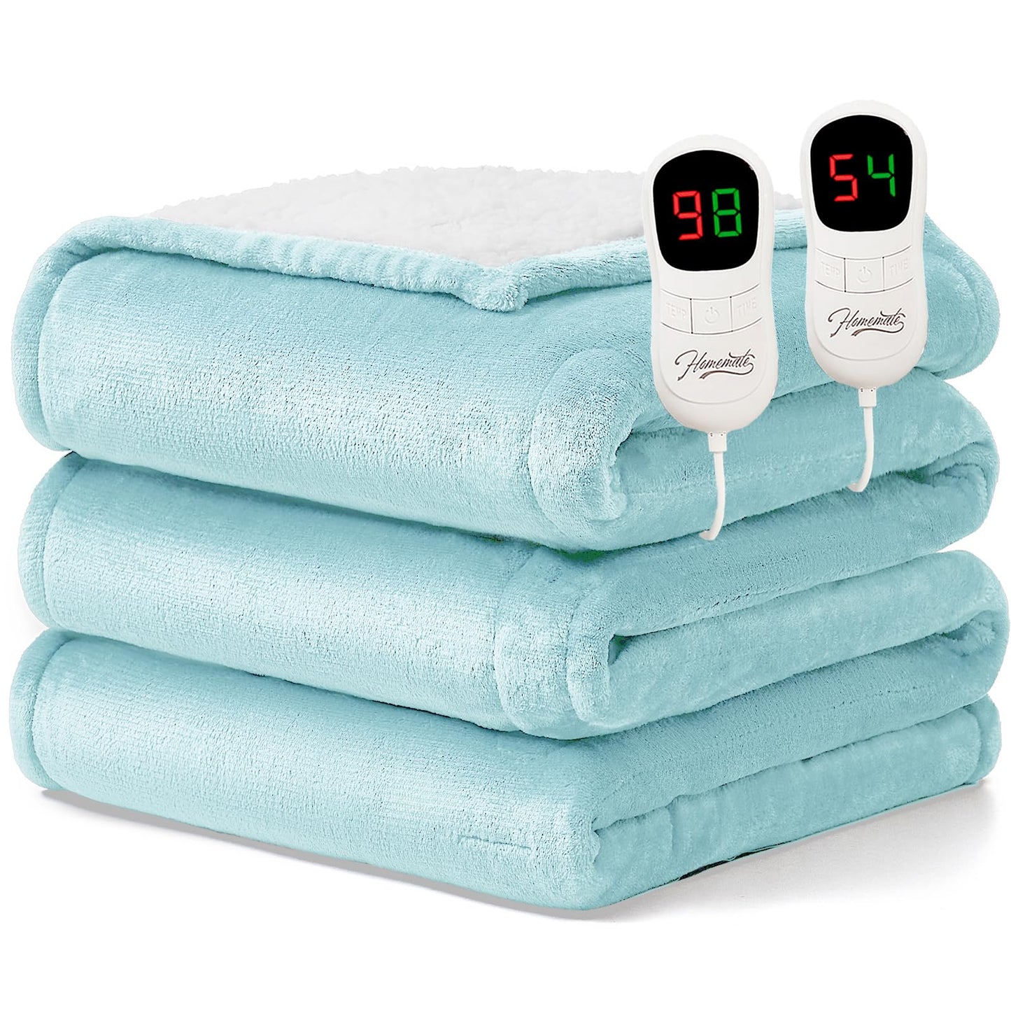Homemate Heated Blanket Electric Throw - 50"x60" Heating Blanket Throw 1/2/4/6/8 Hours Auto-Off 10 Heat Level Over-Heat Protection Flannel Sherpa ETL Certification