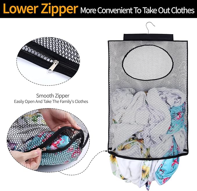 Breathable Mesh Laundry Hamper, Bringing Hooks Foldable Hanging Shower Caddy