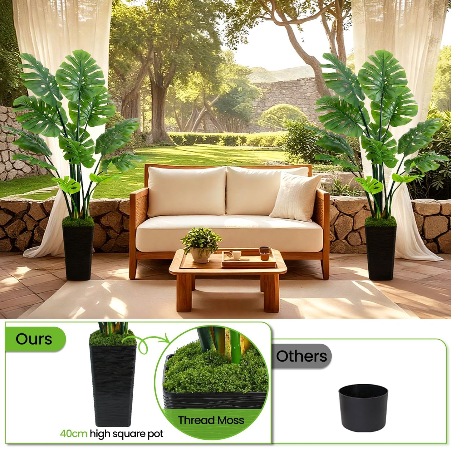 UPBUD Artificial Monstera Deliciosa Plant, 5FT Fake Monstera Tree with 12 Lifelike Leaves & Black Pot, 60in Tall Faux Floor Trees Fake Plants for Indoor Office Porch Living Room Windowsill Decor