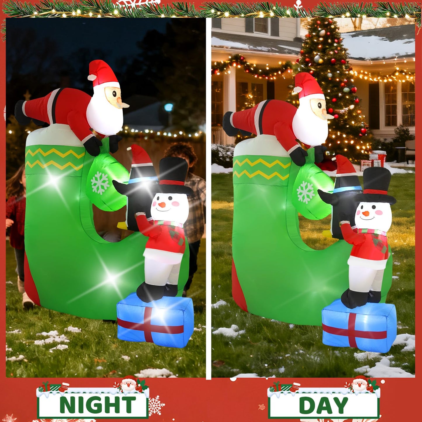 InfleasJoiy 7FT Santa Claus Inflatable Decoration with Built-in LED Lights, Christmas Outdoor Inflatable Decoration for Lawn, Yard, Garden, Patio