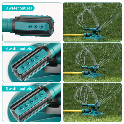 WISDOMWELL Garden Sprinkler Adjustable water spray range Suitable for large areas of lawn Automatic 360 Degree 3 Arm Rotating Sprinkler System Sprinklers (1Sprinkler+4Connectors+2 Sprinkler Head)