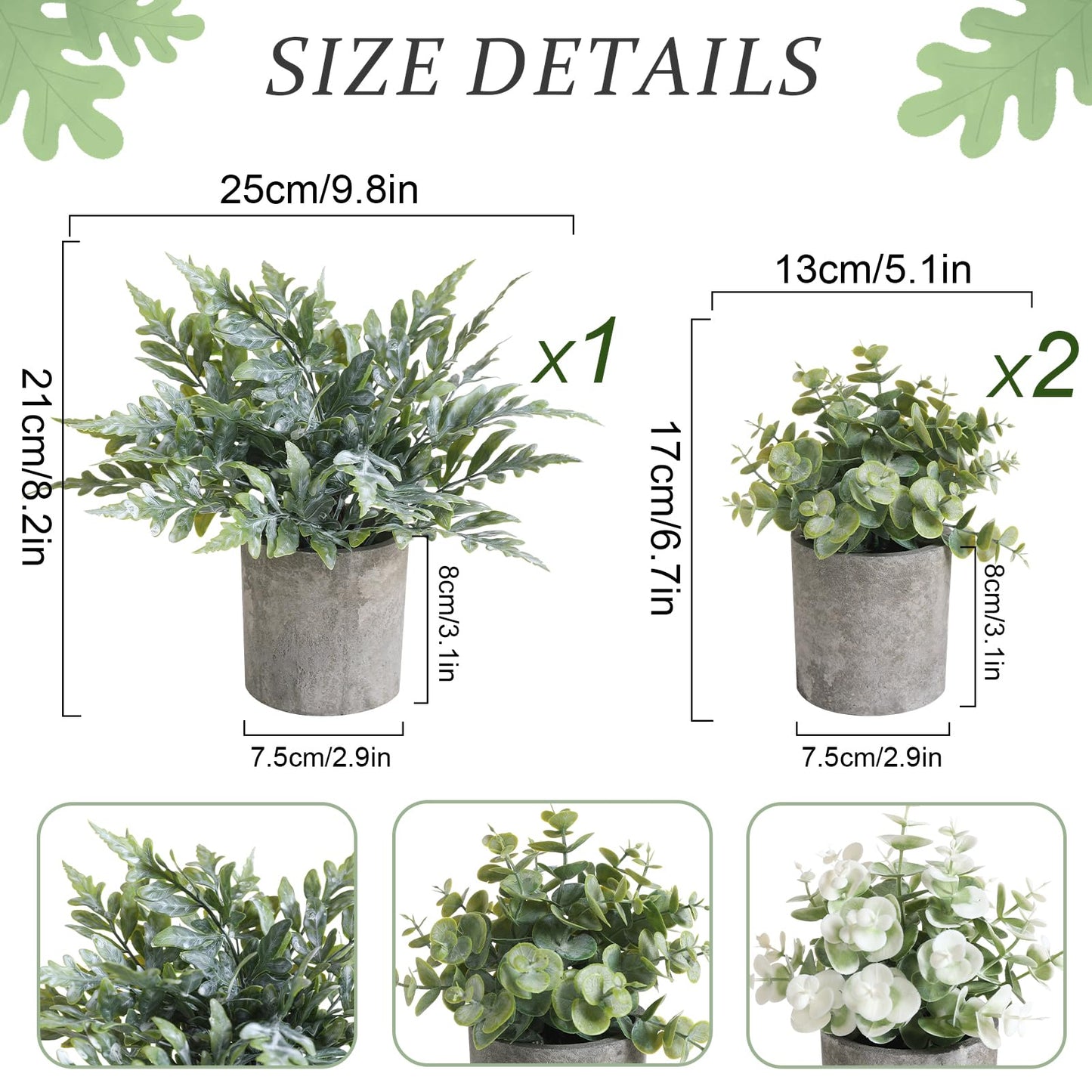 RUIDKUN 3 Pack Mini Potted Fake Plants Artificial Plastic Indoor Eucalyptus Plants for Home, Office, Desk, Bathroom, Coffee Table & Shelf (Green)