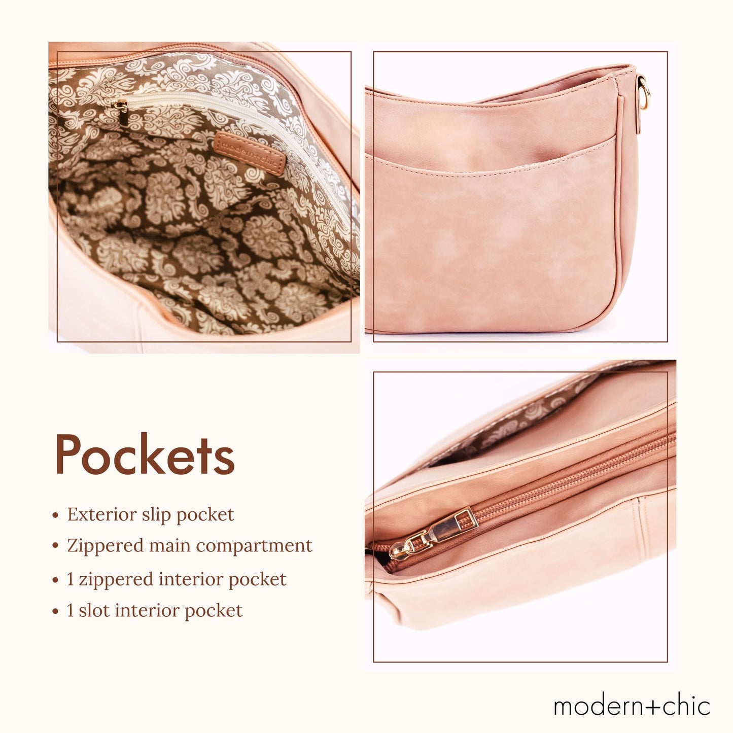 Modern+Chic Crossbody Bags for Women - Marissa Saddle Crossbody, Vegan Leather Shoulder or Handbag with Two Adjustable Straps