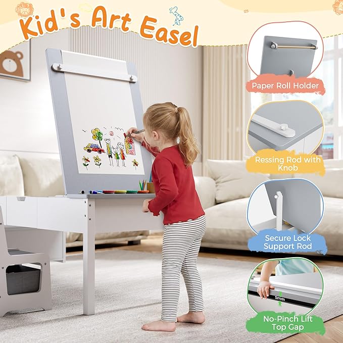 5-in-1 Kids Art Table and Chairs, Toddler Table and Chair Set, Craft Play Desk
