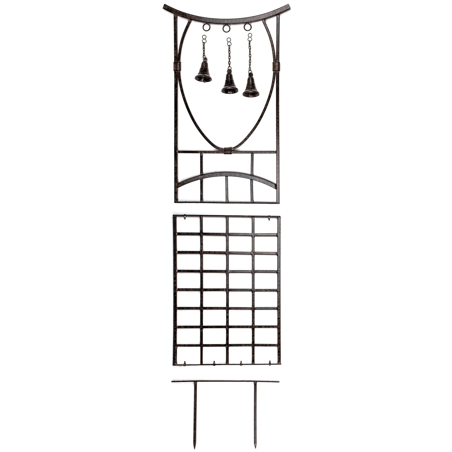 H Potter Bell Garden Trellis 67" Installed Height — 26-Lb Heavy Duty Iron Climbing Trellis with Decorative Bells — 79" Overall with Ground Spikes, Freestanding Outdoor Trellis