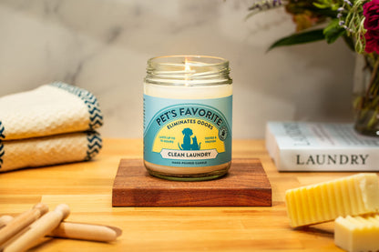 Pet's Favorite Fresh Laundry Pet Odor Candle, Clean Burning, Long Lasting Plant Based Soy Candles with a Natural Fiber Wick and 70 Hour Burn Time, Pack of 2