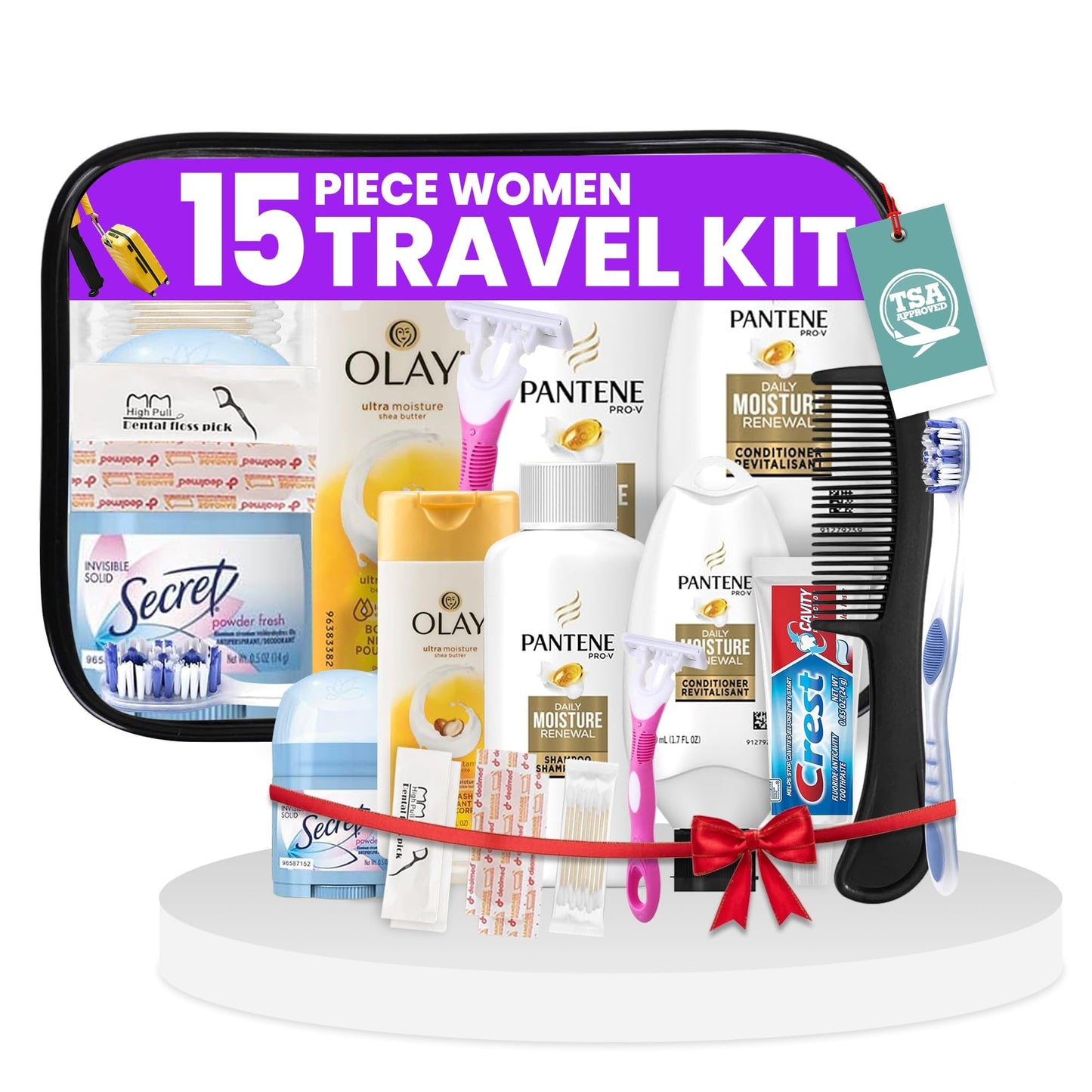 Trektote Travel Toiletry Kit For Women – 15 Piece Set of Travel Size Toiletries, TSA Compliant, Travel Essentials, Includes Shampoo And Conditioner, Body Wash, Toiletry Bag & More