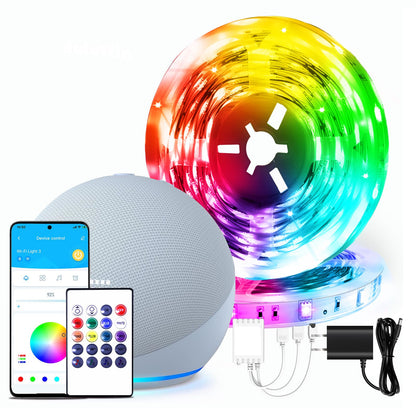 dalattin Smart WiFi Led Lights 130ft, Work with Alexa Google Assistant, APP Voice Remote Control Led Strip Lights RGB Color Changing Music Sync Led Lights for Bedroom Valentine (2 Rolls of 65.6ft)