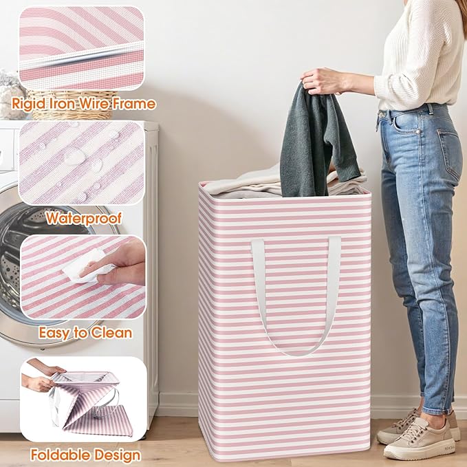 3 Pack Large Laundry Basket, Waterproof & Freestanding Laundry Hamper,
