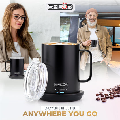 SMLDR Pro Heated Mug, 14 oz Smart Coffee Mug, Self-Heating, Adjustable Temperature, Battery Powered, Great for Coffee & Tea, Excellent Gift (Black)