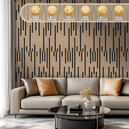 Laapee 2 Pack Acoustic Wood Slat Panels - 47.3x23.6x0.7 Inch 3D Textured Self-Adhesive Sound Absorbing Panels, Easy Install Soundproof Wall Panels for Bedroom, Office, Interior Decor (Walnut)